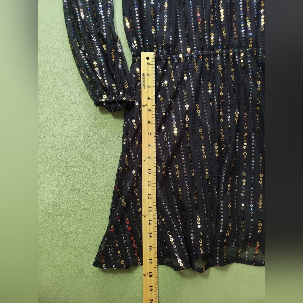 White House Black Market Black Sequin Long-Sleeve Party Dress - Picture 3 of 9